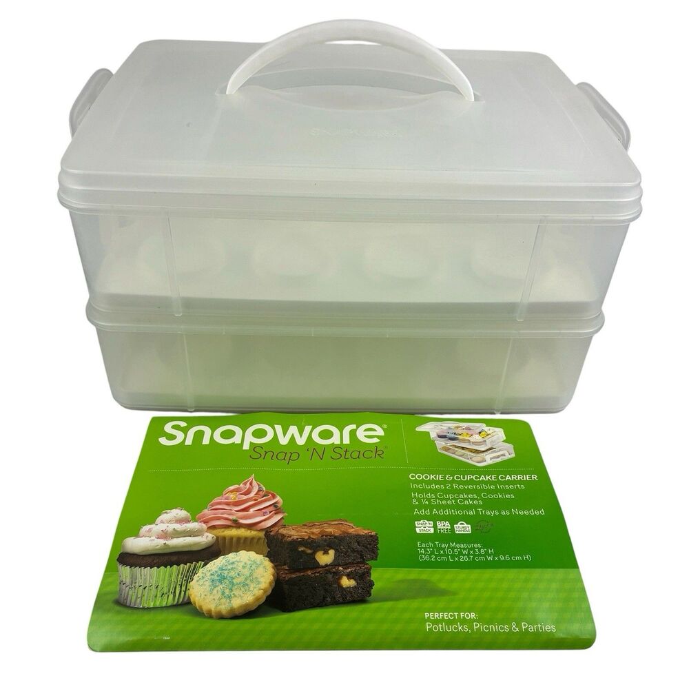 SNAPWARE Snap 'N Stack 2 LAYER CUPCAKE & COOKIE CARRIER Plastic Holds 24 CAKES